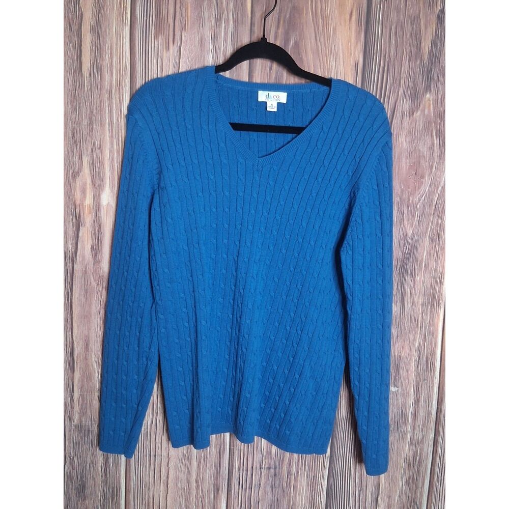 D & Co blue long sleeve cable knit sweater size Xl